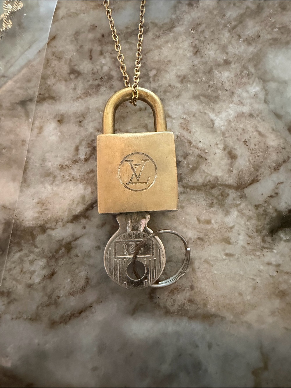 Louis Vuitton Brass Padlock and Key Pendant Necklace